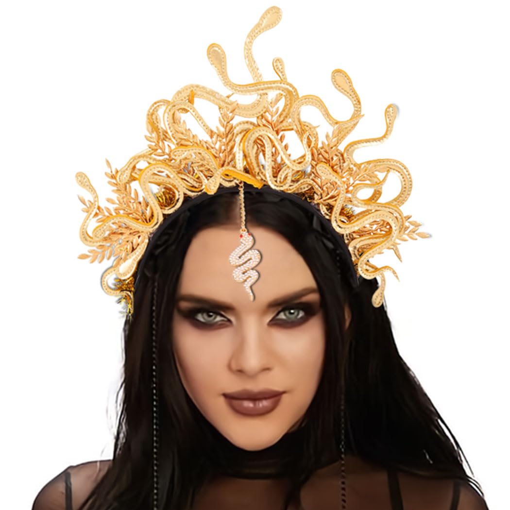 GORTIN Medusa Snake Headband Gold Halloween Costume Headpiece Greek Goddess Headdress Masquerade Cosplay Hair Accessories for Women