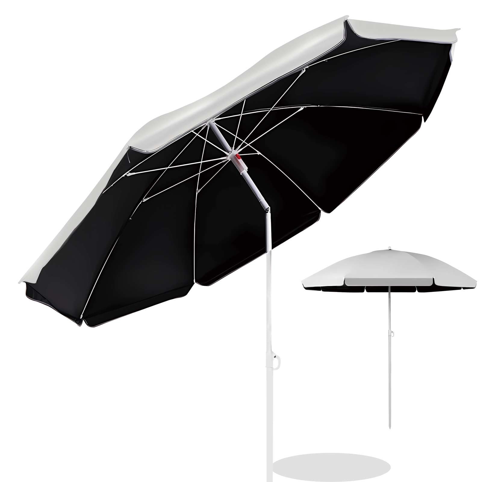 220cm 240cm Parasol Ogrodowy z 8 Żebrami Parasol Plażowy Przechylany Składany Przeciwsłoneczny UPF 50+ na Plażę Kemping