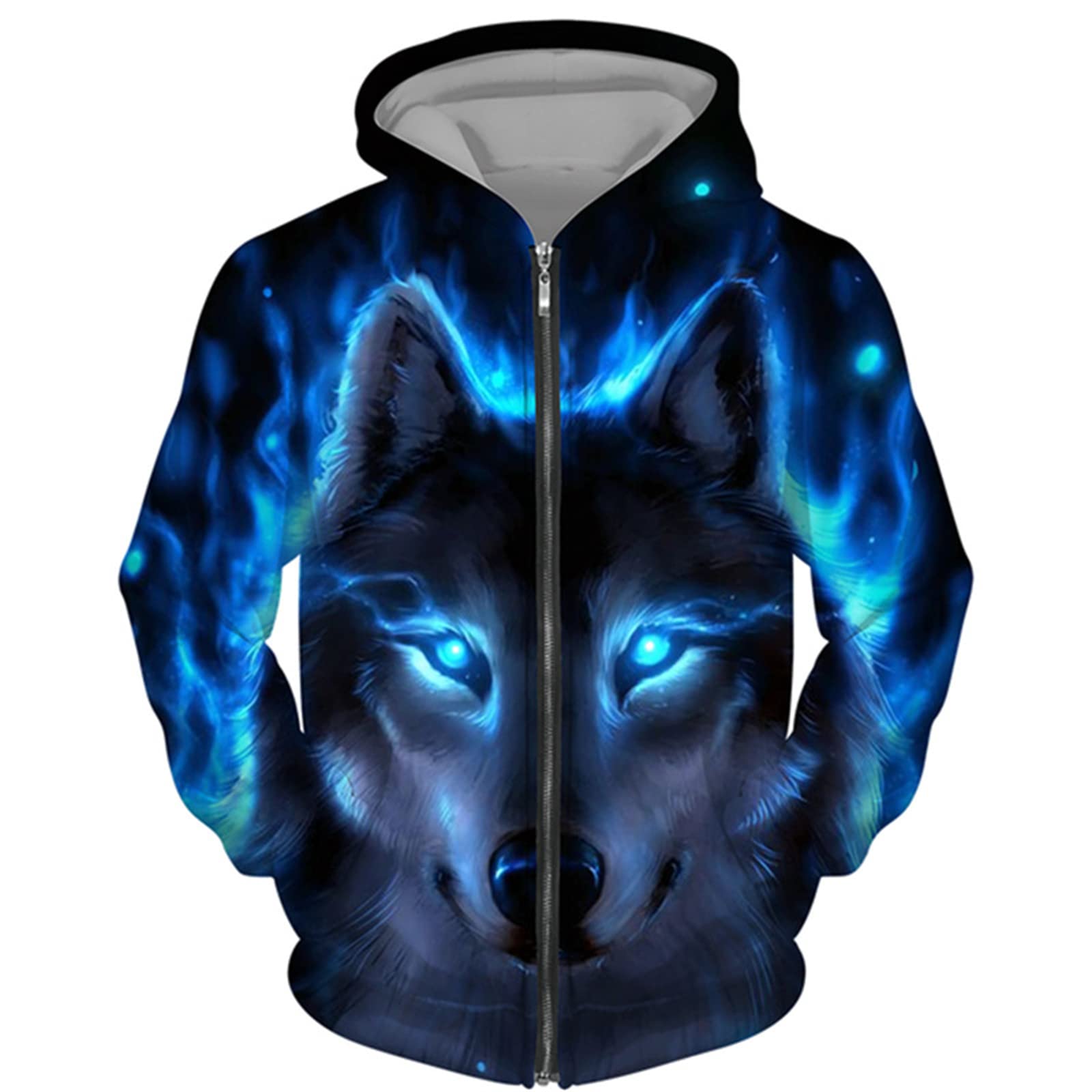 Kewing Men's # 12 Zip Hoodie Animal Wolf 3D Printed Sweater Casual Pullover Hooded Sweatshirt