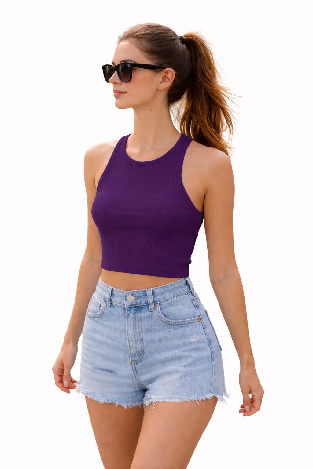 keri perry Tops for Women Crop Top for Women's Tank Activewear Tee Sports Casual Round Neck Cotton Camisole-picture-24