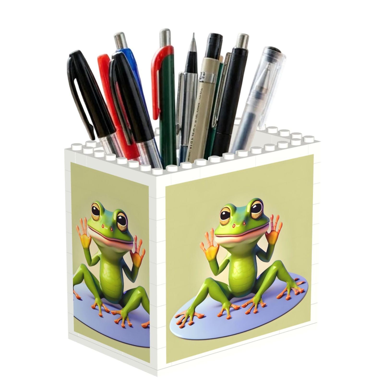 SXZVVBN The funny frog doing yoga Building Block Desk Tidy ABS Organiser