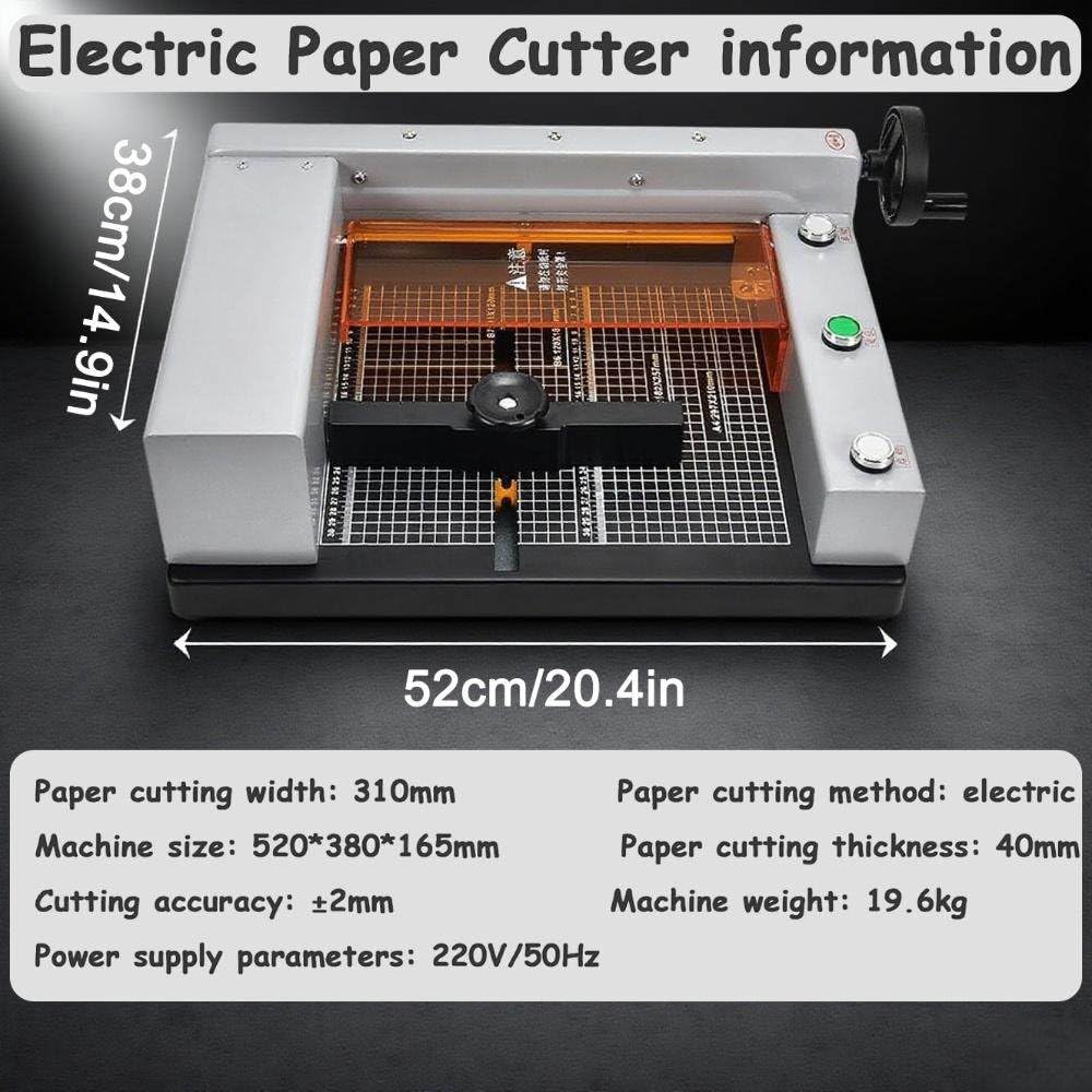 Elektryczna gilotyna do papieru, szerokość cięcia 310 mm, grubość cięcia 40 mmGrubość cięcia, elektryczna gilotyna do papieru do biura i szkoły.