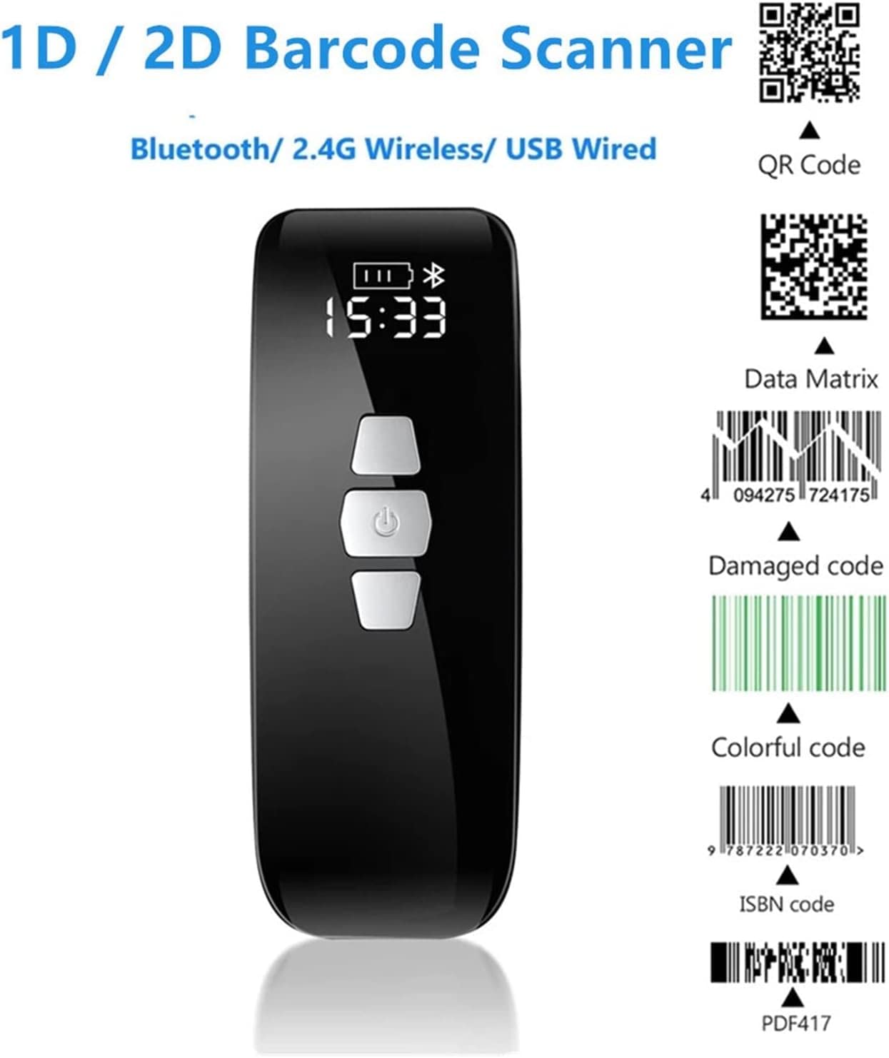 Mini przenośny skaner Bluetooth 1D Bezprzewodowy skaner kodów kreskowych z zamiatarką do przechowywania ekranu