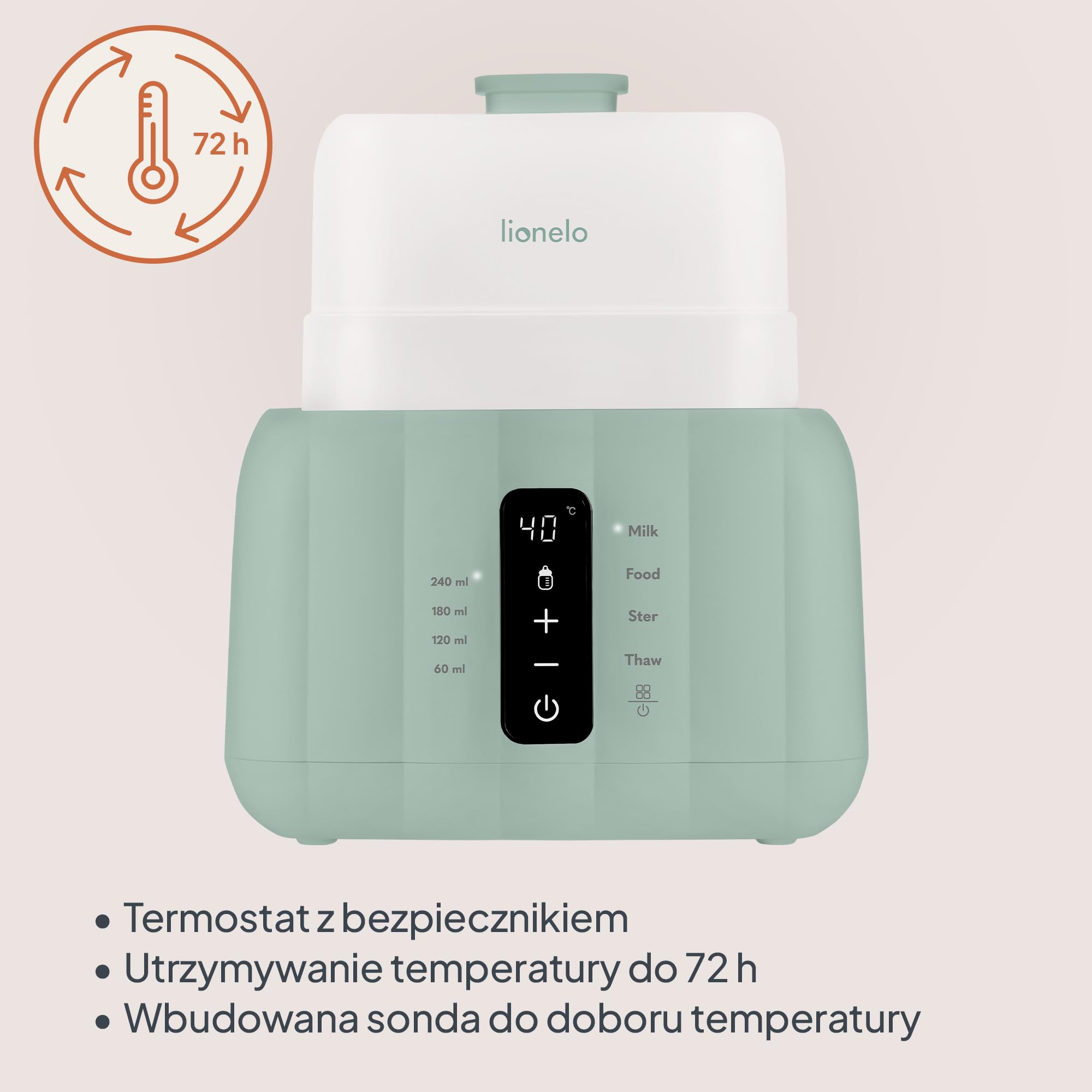 Lionelo Thermup Duo, elektryczny podgrzewacz do butelek 6 w 1 z podwójną komorą, ogrzewaniem mleka i kleiku, bezpieczne i szybkie rozmrażanie, sterylizacja, utrzymanie ciepła, panel dotykowy, bez BPA