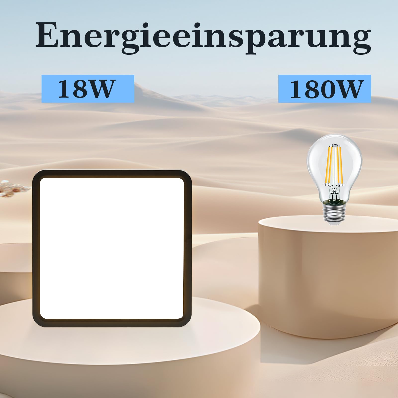 Laittiin LED Deckenleuchte 18cm Rund - 15W 3000K Warmweiß Für Badezimmer & Flur