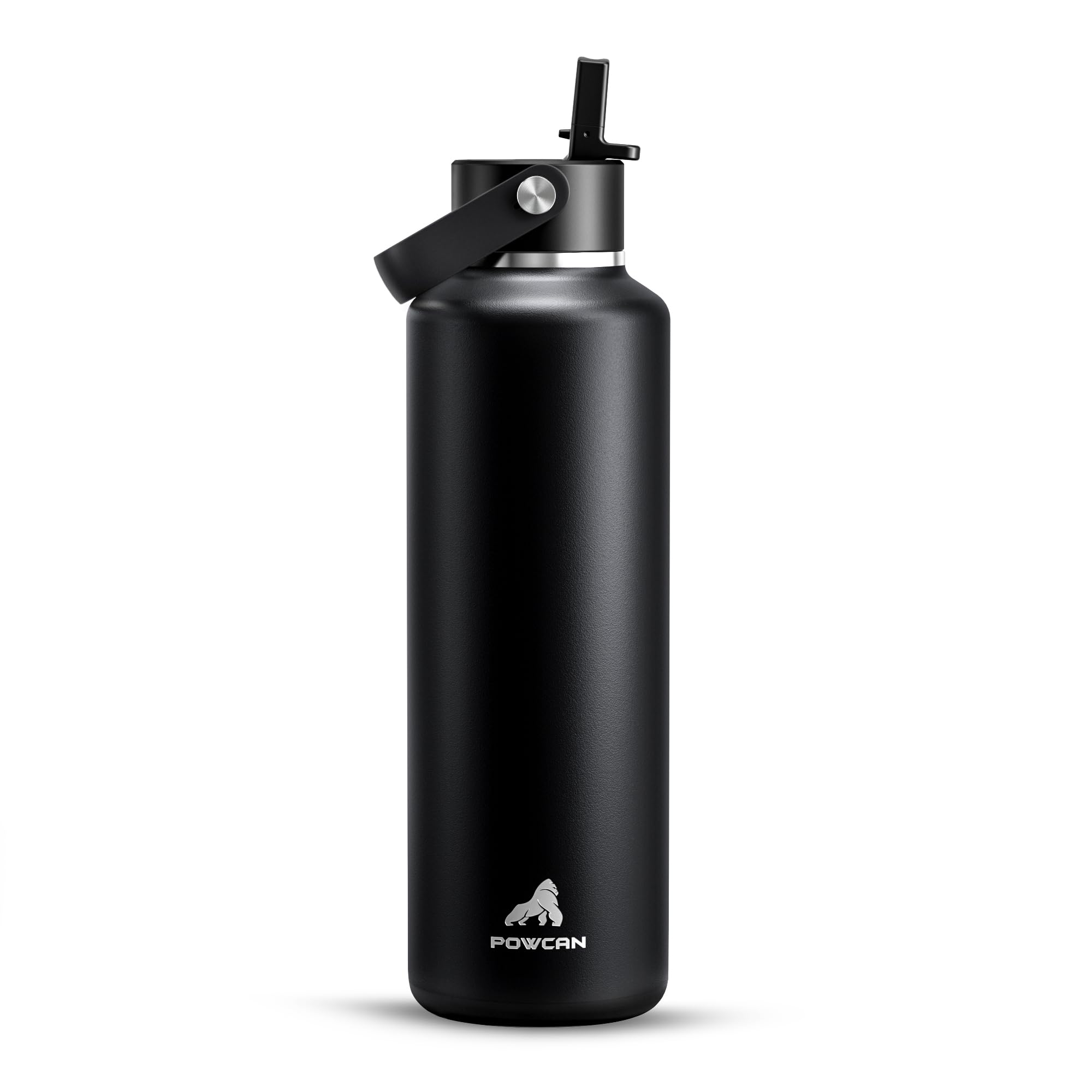 POWCAN 24 oz Slim Insulated Water Bottle with Straw Leakproof Keep Cold 24H Cupholder Friendly Top Handle BPA-free