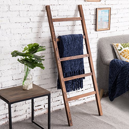MyGift 4.5-Foot Brown Wood Decorative Blanket Storage Ladder