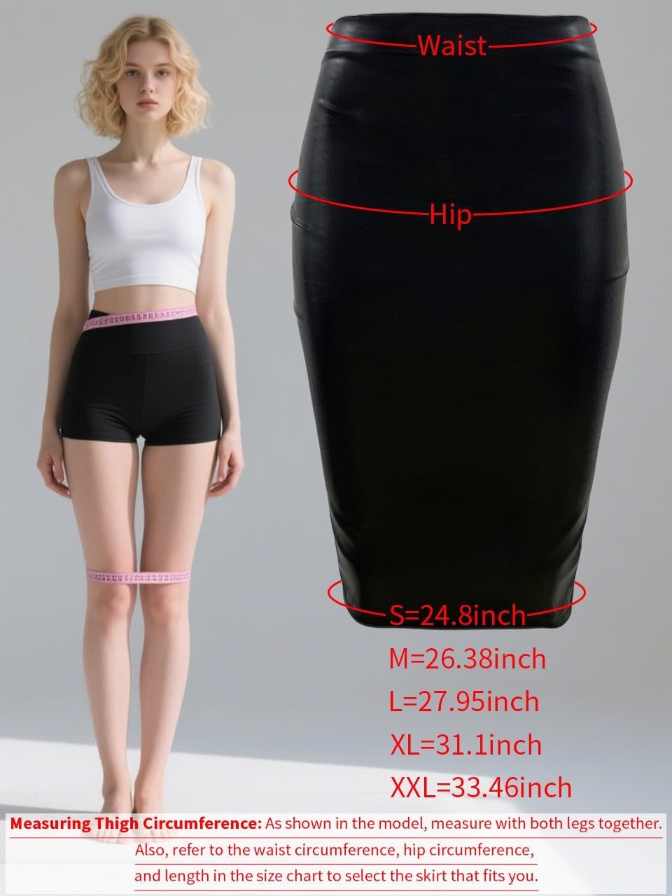 Women's Faux Leather Pencil Skirt, High Waist Midi Length with Double Zipper - Image 7