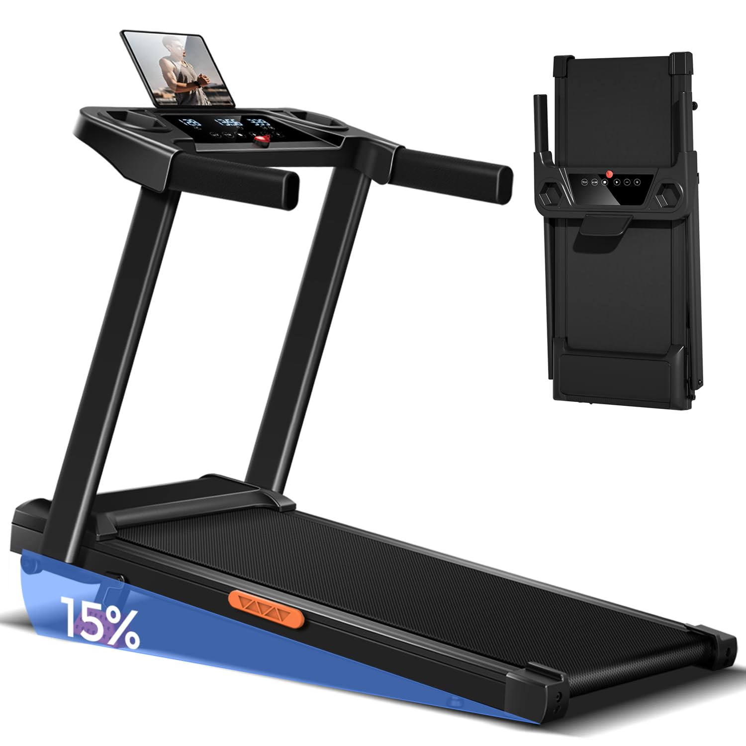 LONTEK Laufband für Zuhause Klappbar mit Steigung 15%, Laufbänder 12KM/H, Treadmill for Home mit 3,0-PS-Motor und LED-Anzeige, Max Belastung 136KG