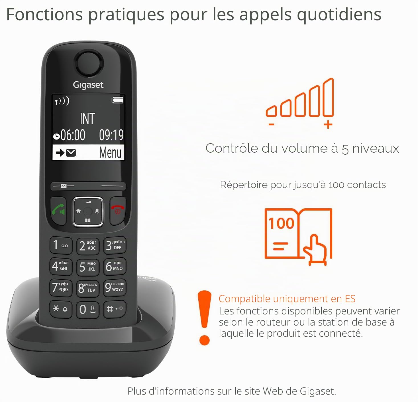 Gigaset AS690 Teléfono DECT/analógico Identificador de llamadas Negro