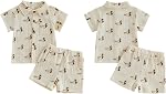 Toddler Kid Boy Summer Outfit Cotton Linen Short Sleeve Button Down Shirt Elastic Waist Shorts Casual Clothes