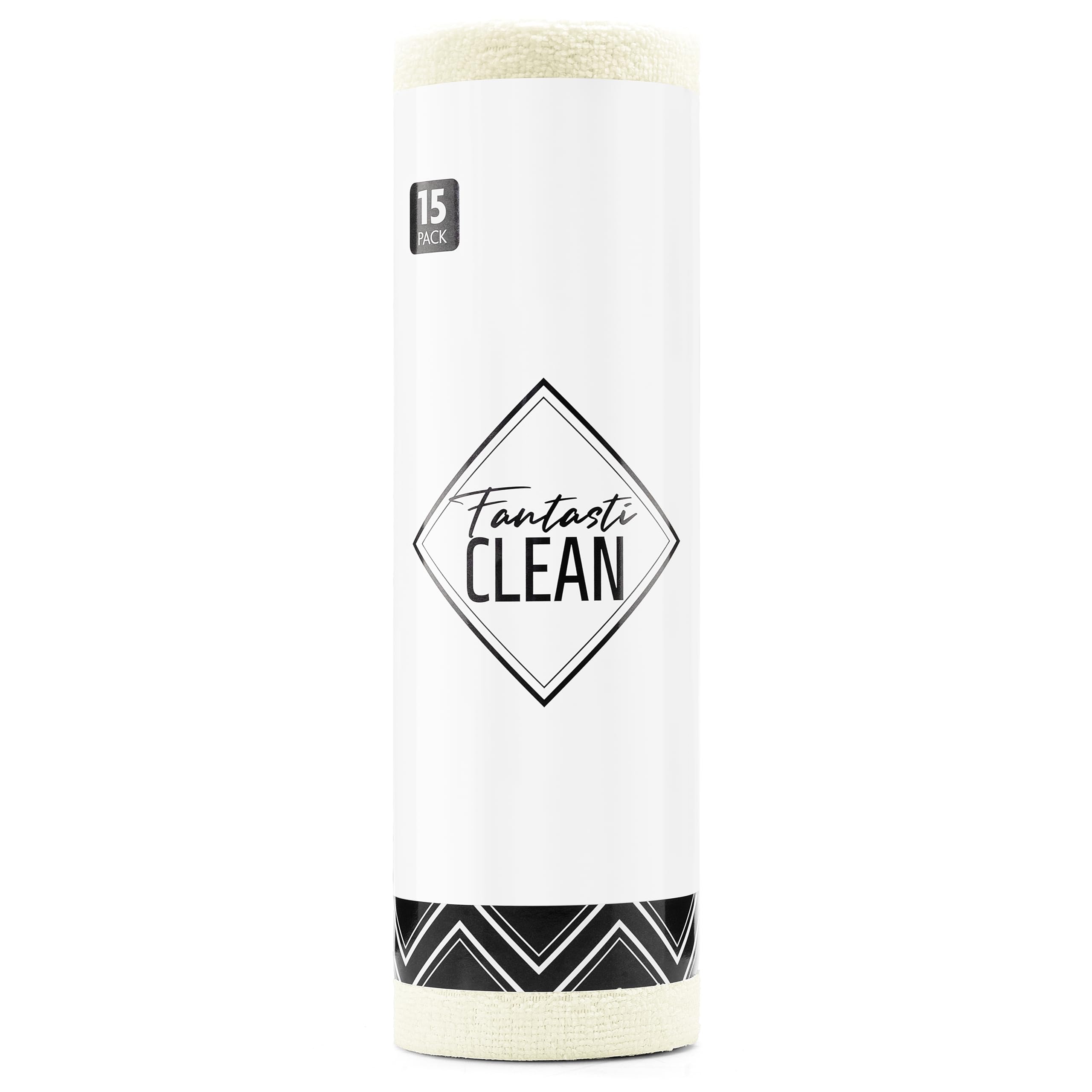 Fantasticlean Microfiber Cleaning Cloth Roll – 15 Pack, Tear-Away Reusable Towels, Ultra-Absorbent, Scratch-Free, Washable Dish Rags for Kitchen, Car, Home, Garage & Shop (Beige)