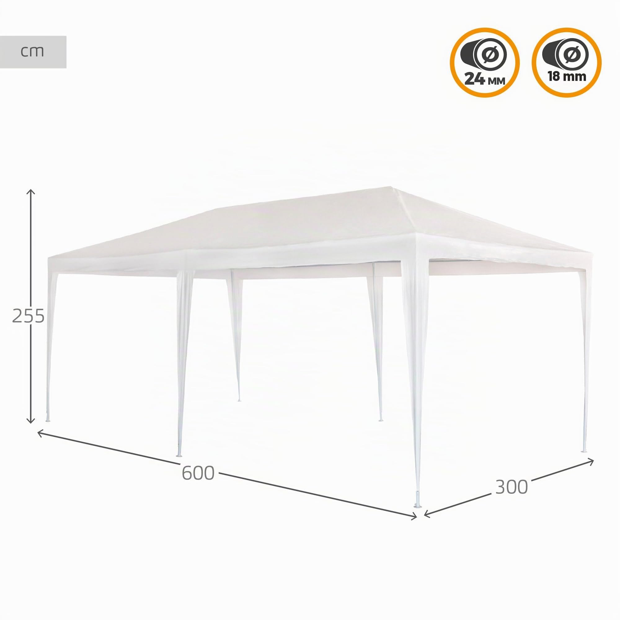 AKTIVE Tente de Jardin Blanche 6X3 M, Gazebo d'Extérieur, Structure en Acier Ø24 et Ø18 mm, Toit en Polyéthylène, Étanche, Comprend 8 Piquets, Montage Rapide et Facile sans Outils (53992)