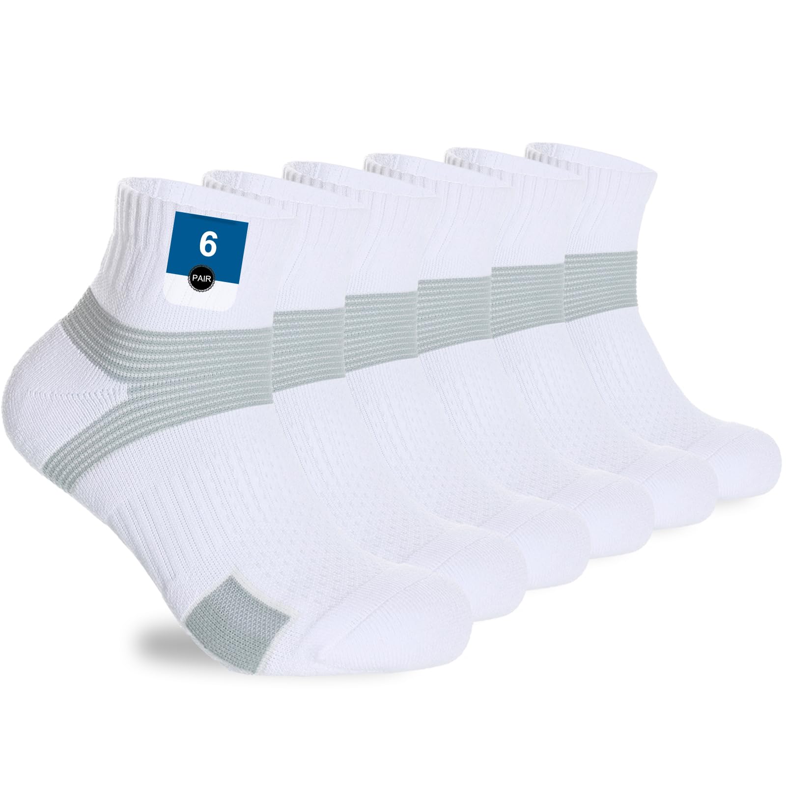 PERMANENTLY001, 6-Paar, Knöchel-kompression Sportsocken Herren Damen, Gepolsterte Tennissocken, Anti-Blasen Trainingssocken für Laufen Badminton Basketball Handball Wandern...Karton Verpackung