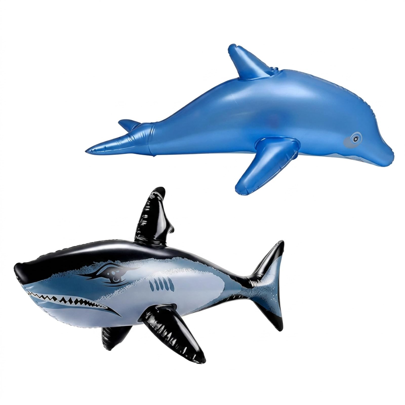 2 PCS Inflatable Shark, Animal Inflatables Pool, Swimming Animal Pool Inflatables for Beach Party Birthday Decors Dress (Silver & Black)