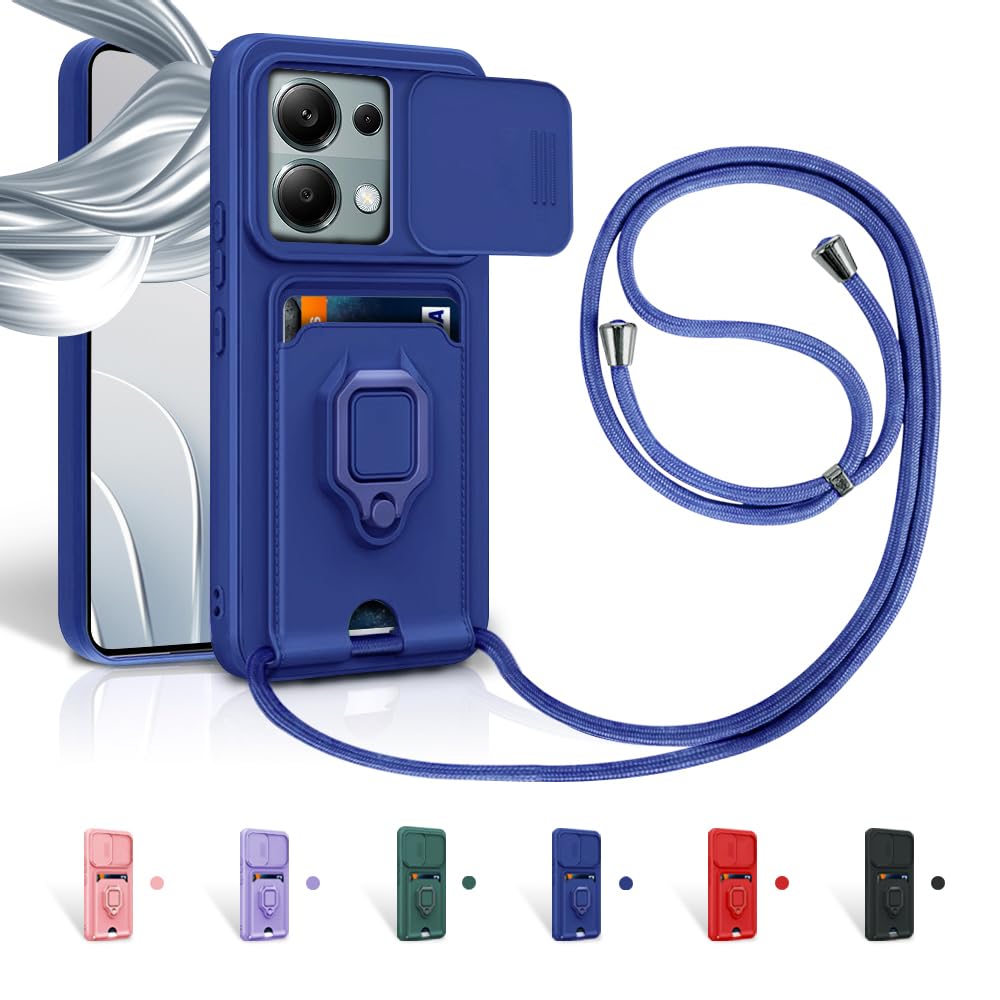 Aithne Funda con Cuerda para Xiaomi Redmi Note 13 Pro 5G/Poco X6 5G Case con Ranura para Tarjetas,360 Anillo función de Soporte Cubierta -Azul