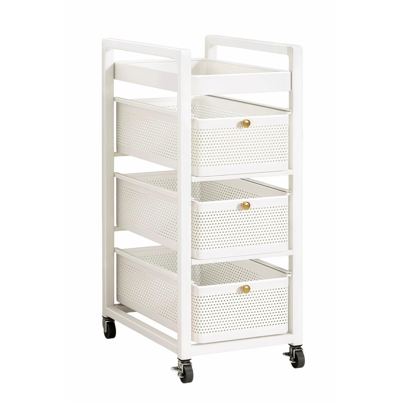 Ljhfg63kuyt White Multi-Purpose 4-Tier Mobile Kitchen Cart Storage Rack Rolling Vegetable Basket Shelf Utility(White)