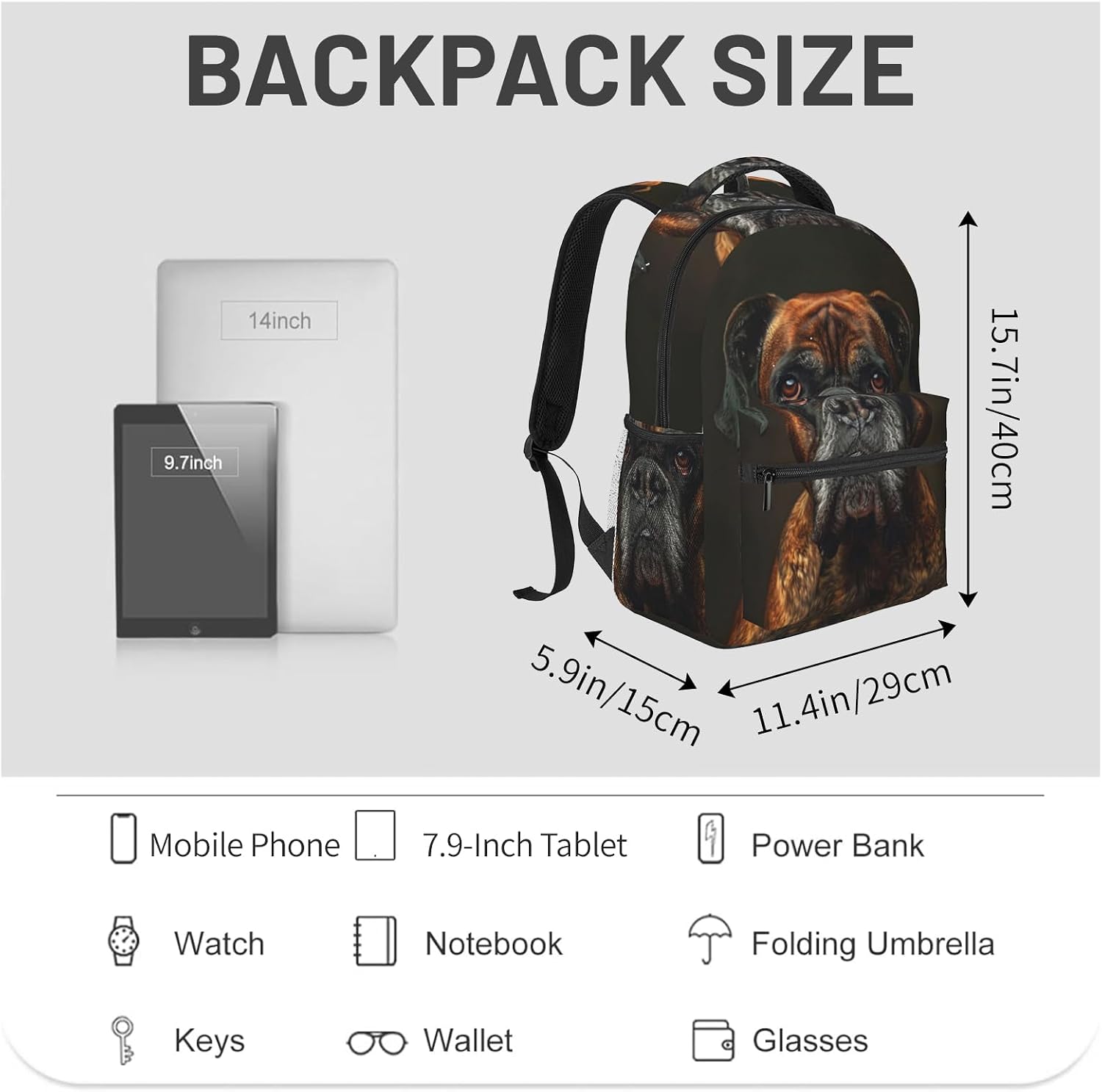Boxer Dog Backpack Gifts for Girls Boys Kids Teens, Travel Backpacks Laptop Rucksack, Bookbag, Brown Boxer Back Pack Accessories Bags for School, Work, Outdoor Adventures image 2