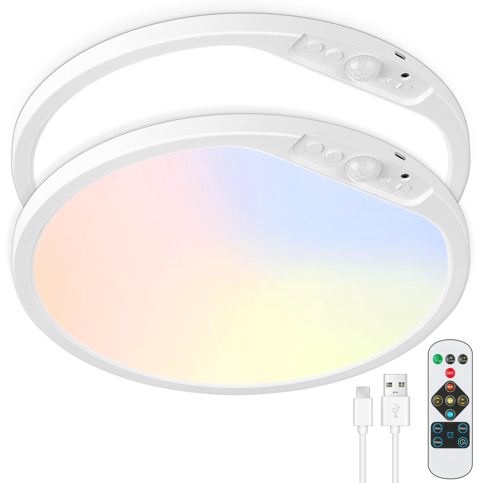 Photo 1 of SunRider 12 Inch Rechargeable Motion Sensor LED Ceiling Light with Remote, Wireless Dimmable 3CCT Battery Operated LED Closet Lights for Stair, 2-Pack