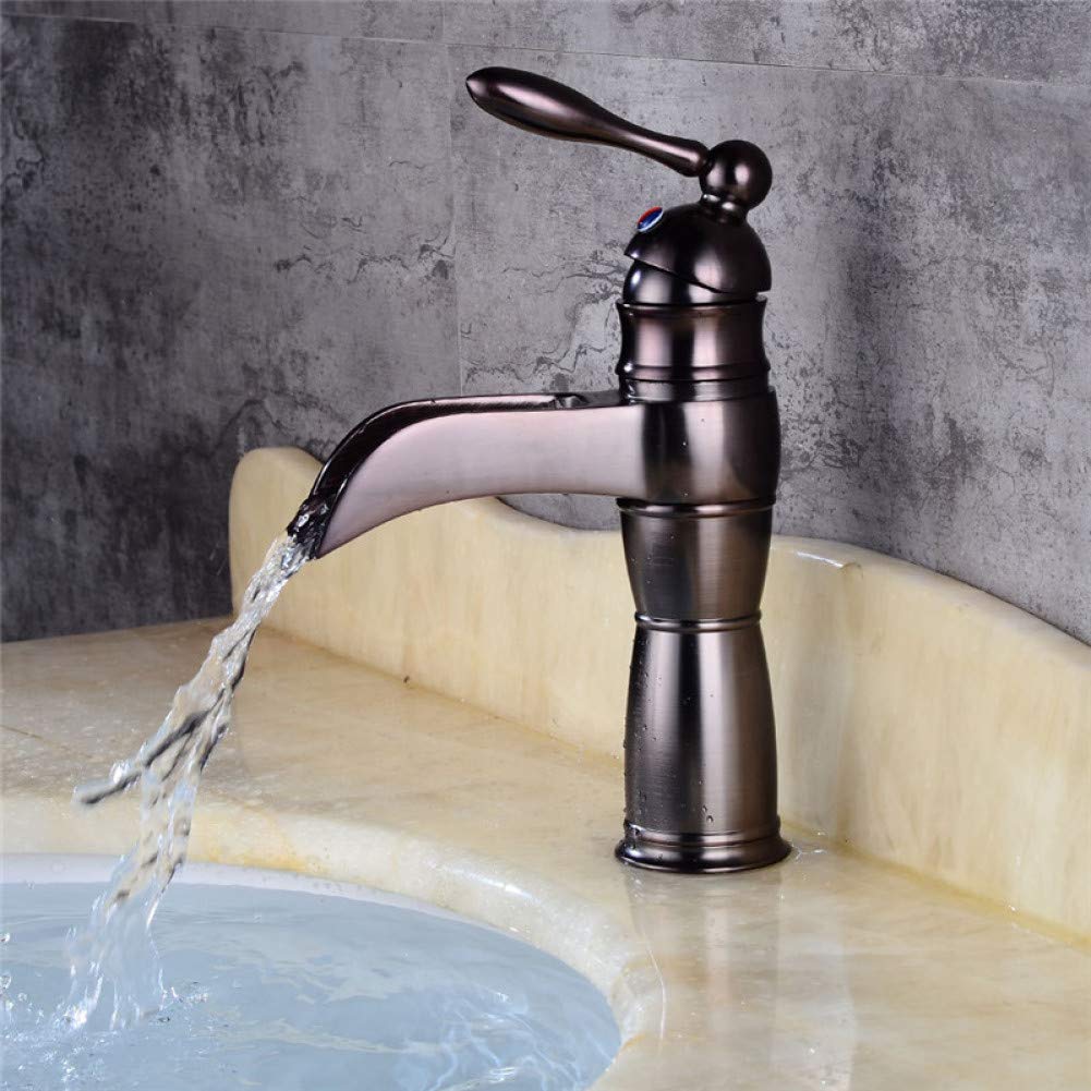 WIQUYBML Kitchen Taps Basin Faucet Waterfall Bathroom Single Handle Mixer Tap Bath Antique/Black Oil/Orb Brass