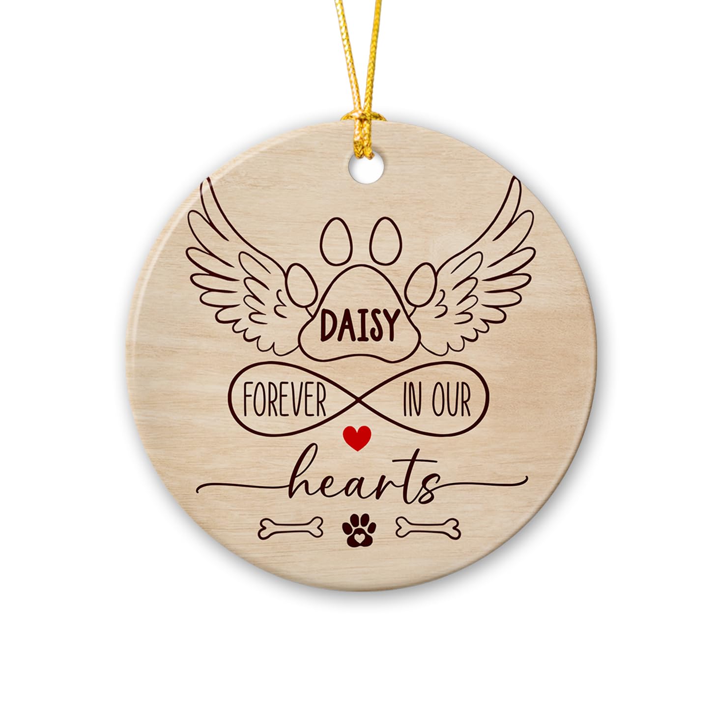 Customized Forever in Our Hearts Personalized Pet Angel Wings Pawprint Memorial Ceramic Ornament, Custom Dog's Name Ornament Xmas, Pet Sympathy Keepsake Gift