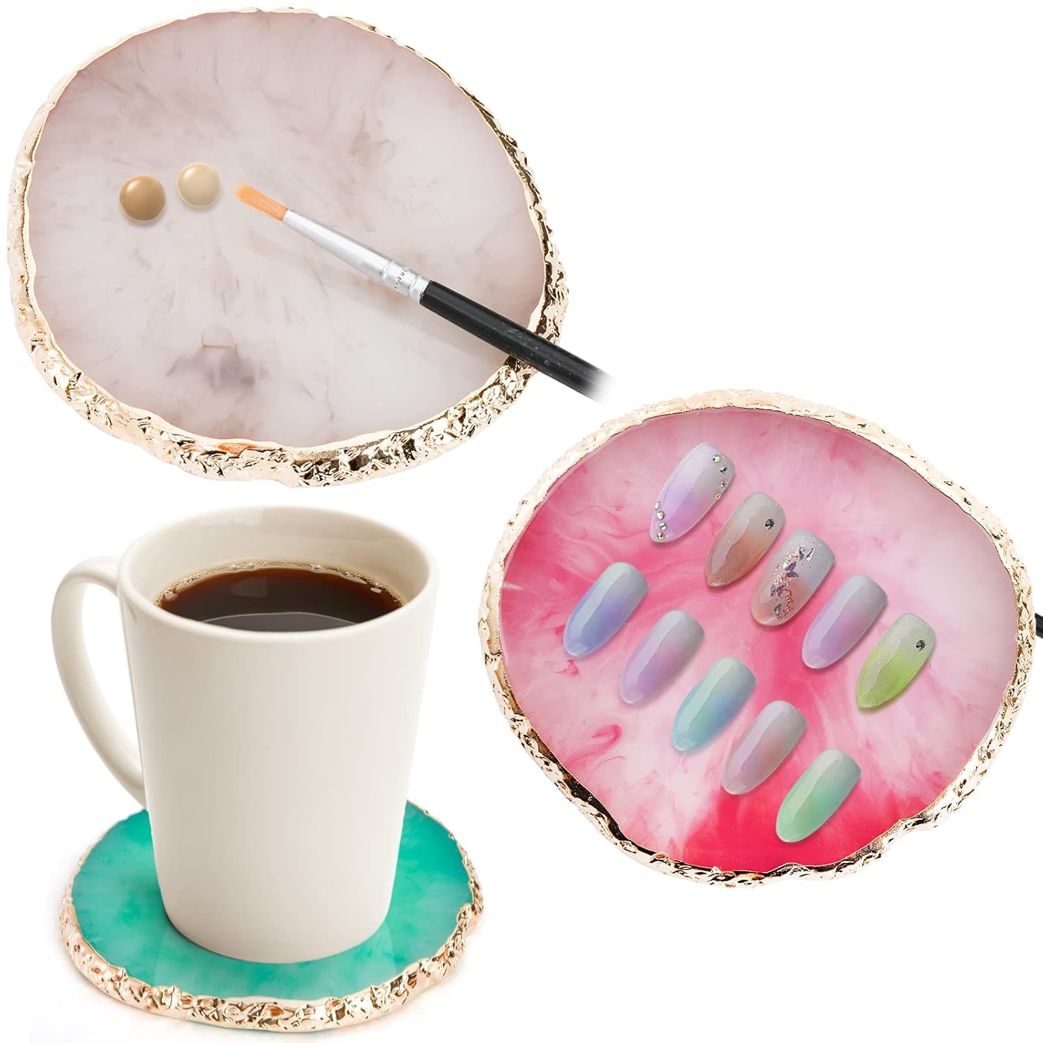 NAILWIND Resin Stone Nail Art Palette, Nail Mixing Palette with Diamond Base, Nail Art Cosmetic Mixing Palette Color Mixing Pigment Polish Holder Nail Art Painting Gel Palette Round Mix - 1 pcs 3