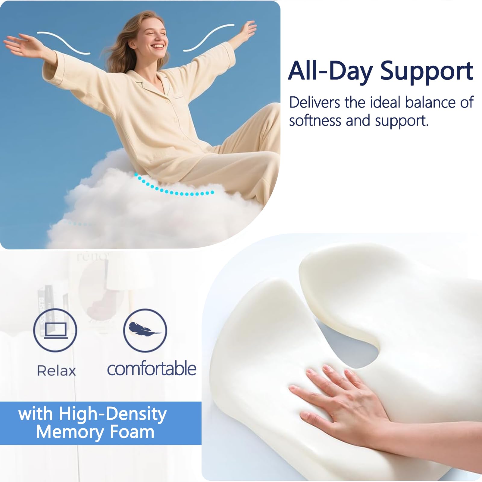 Cuscino in memory foam, per sedia da ufficio, ergonomico, per alleviare il dolore al coccige, sollievo dalla sciatica, comodo cuscino per casa, ufficio, seduta lunga, grande e antiscivolo