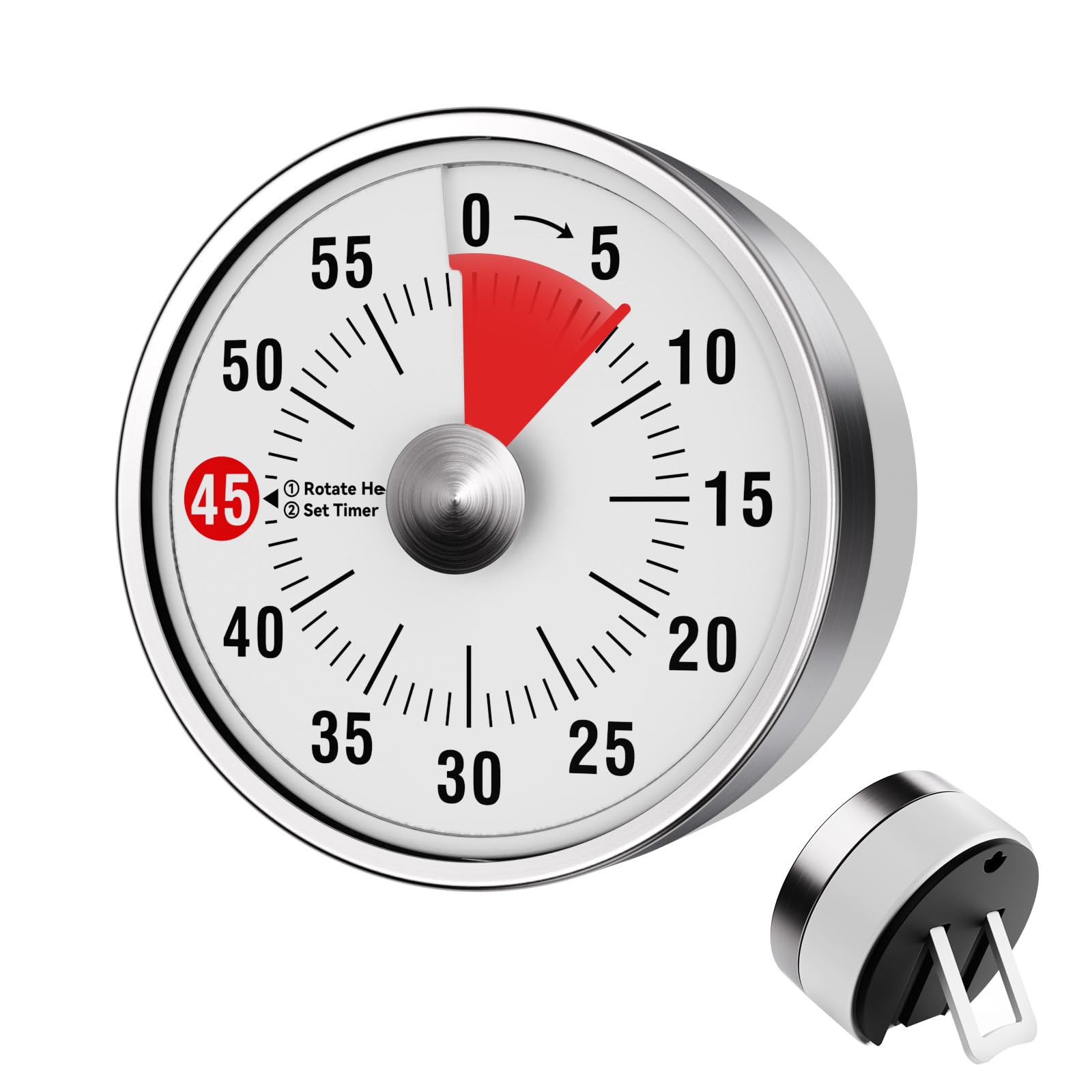 Visual Kitchen Timer, 60 Minute Mechanical Timers for Home Cooking Baking Oven Fitness Studying with Magnetic Backing, foldable leg, Hanging Hole (White)