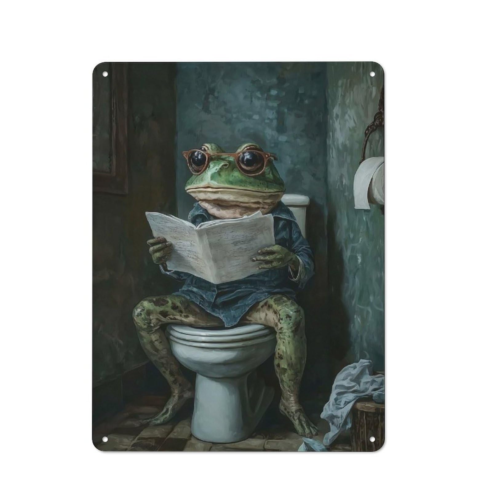 Junmoney Frog Toilet Newspaper For Hobby Room Or Studio, Rustic Metal Sign 40X30cm, For Creative Interior Collectors Refreshing A Room In Autumn