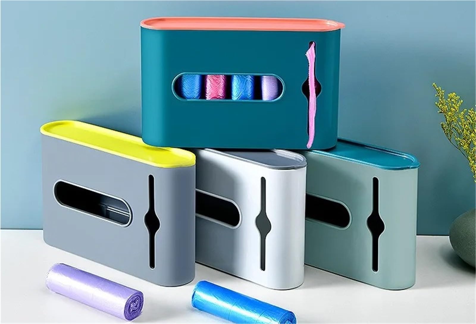 Caja de Almacenamiento Bolsas Basura no Perforada, dispensador plástico montado en la Pared, Caja for baño y Cocina, 2 uds