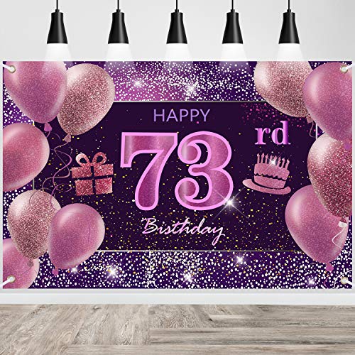 73rd Birthday Decorations IMISI Happy Birthday Banner Pink Birthday Backdrop Decorations for a Party