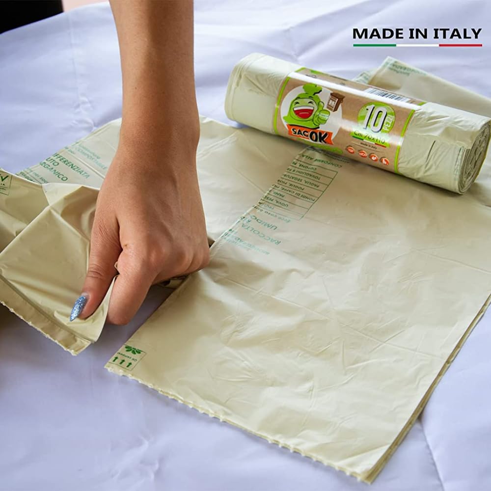 100 Sacchi Spazzatura 70x110 cm, Sacchetti Umido Grandi Biodegradabili e compostabili - Sacchi Umido per i bidoni della Raccolta Differenziata da interno.
