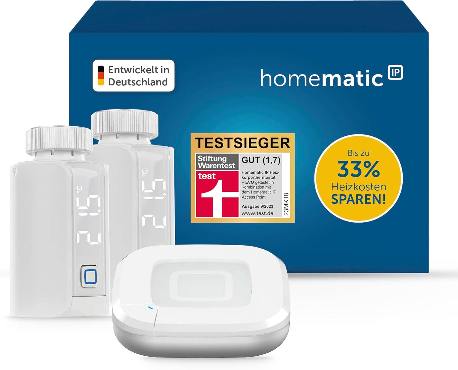 Homematic IP Smart Home Starter Set with Access Point 2 + 2 x Radiator Thermostat – Evo, Digital Thermostat Heating, Heating Thermostat, Control via App, Alexa & Google Assistant, Save Energy