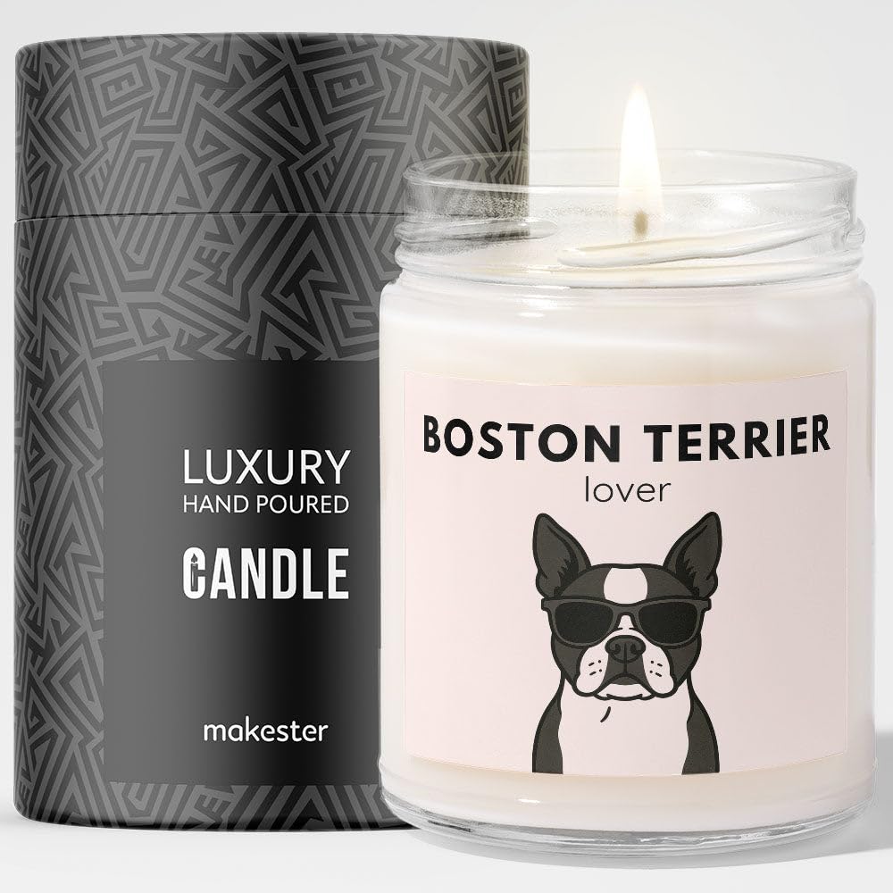 Boston Terrier Gifts - Luxury Soy Wax Candle - Vanilla, Jasmine, Sugared Almond - Dogs in Shades - Makester