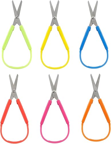 Miniatura 6 de Paquete de 12 tijeras de bucle de 5.5 pulgadas, tijeras de agarre para niños, asas de apertura autoadaptables, tijeras de agarre para niños