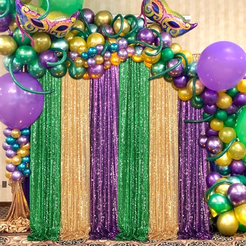 Image of Purple Sequin Backdrop 2 Pieces 2ftx8ft Wedding Glitter Curtain Backdrop Arch Fabric Drapes for Baby Shower Birthday Party Decoration