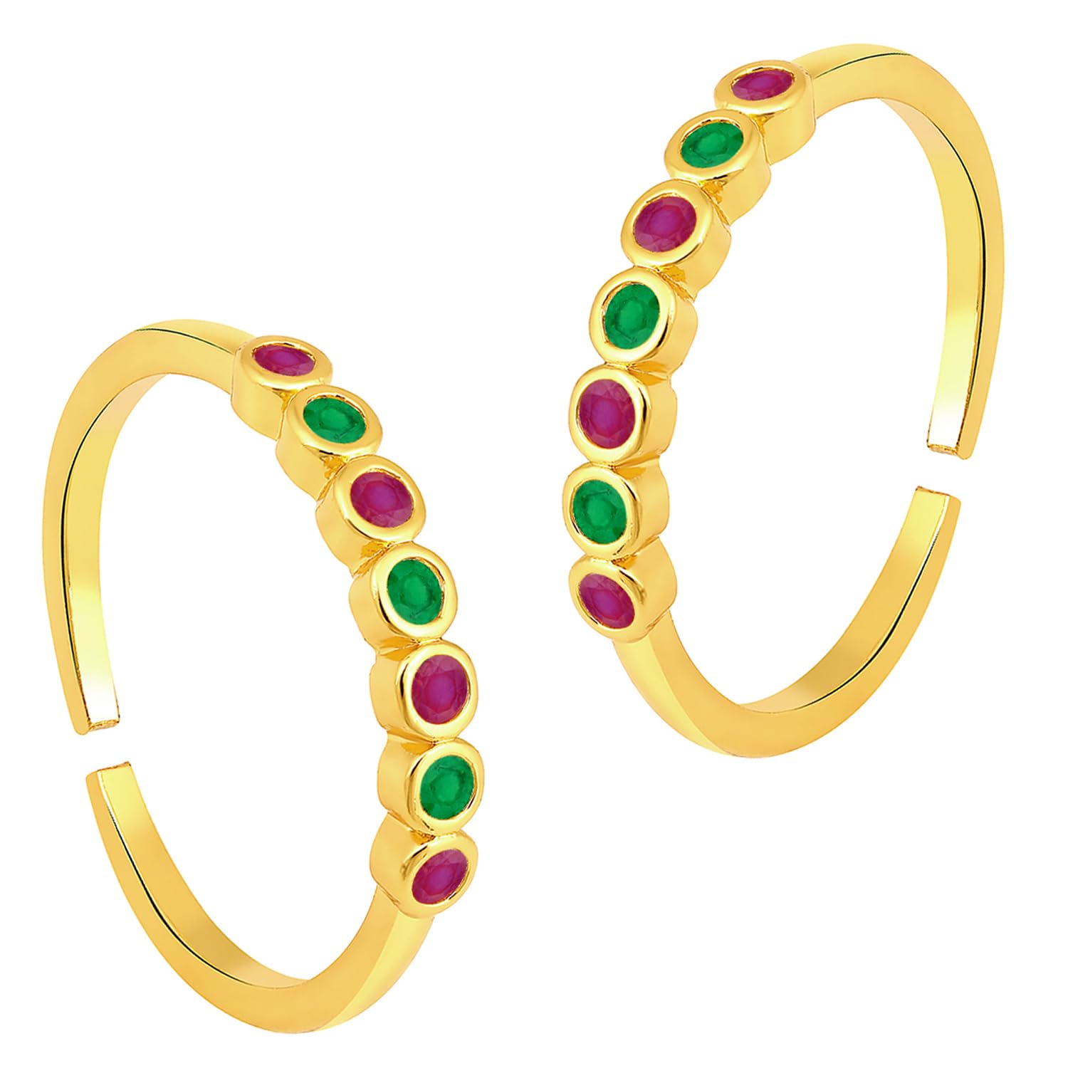 Rani Pink Green Cubic Zirconia Studded Fancy Stylish Toe Ring Adjustable Bichiya Fashion Jewellery