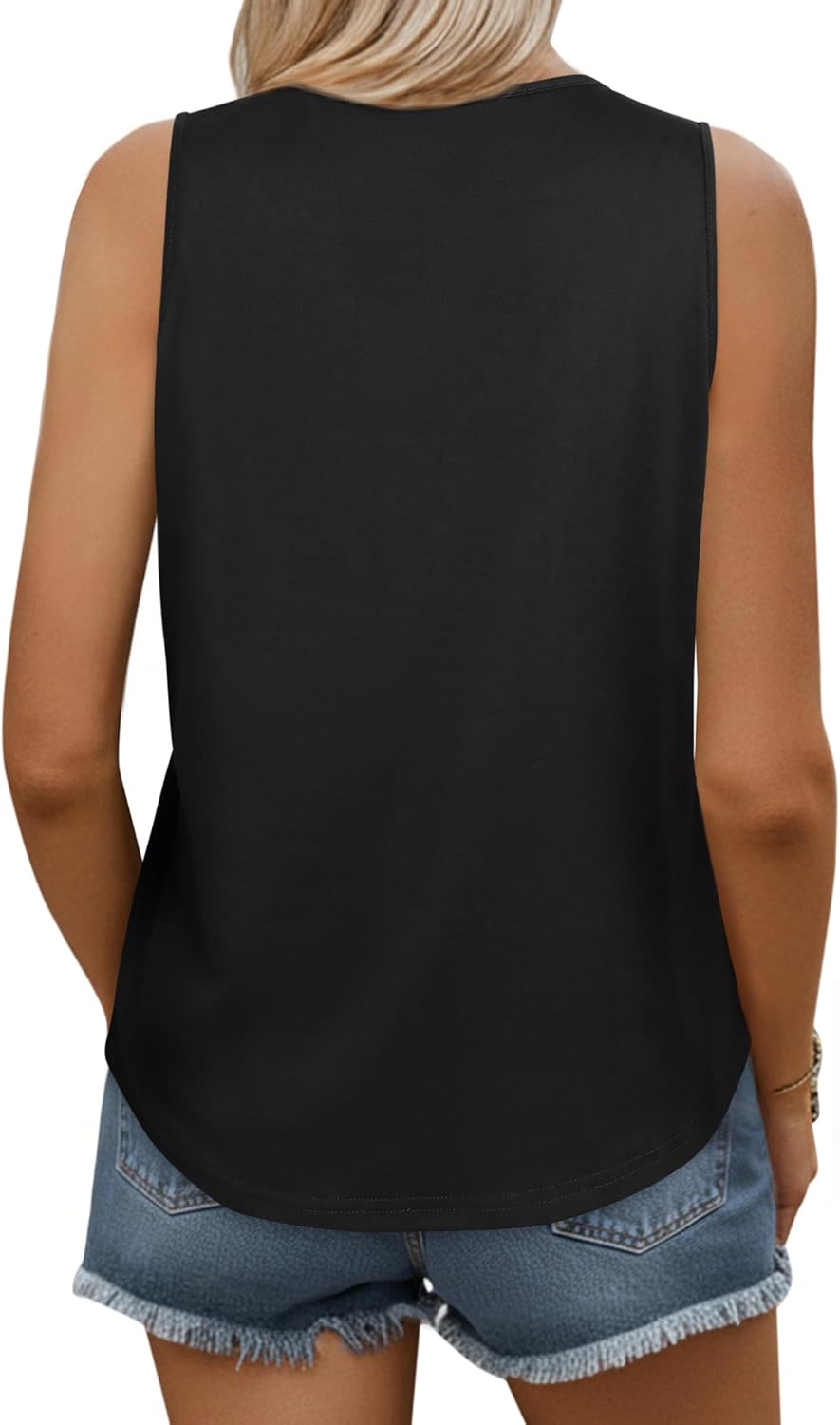 Remidoo Women's Sexy Ripped Tank Tops Ladder Cutout Top Loose Fit Curved Hem Sleeveless Shirts - Image 3