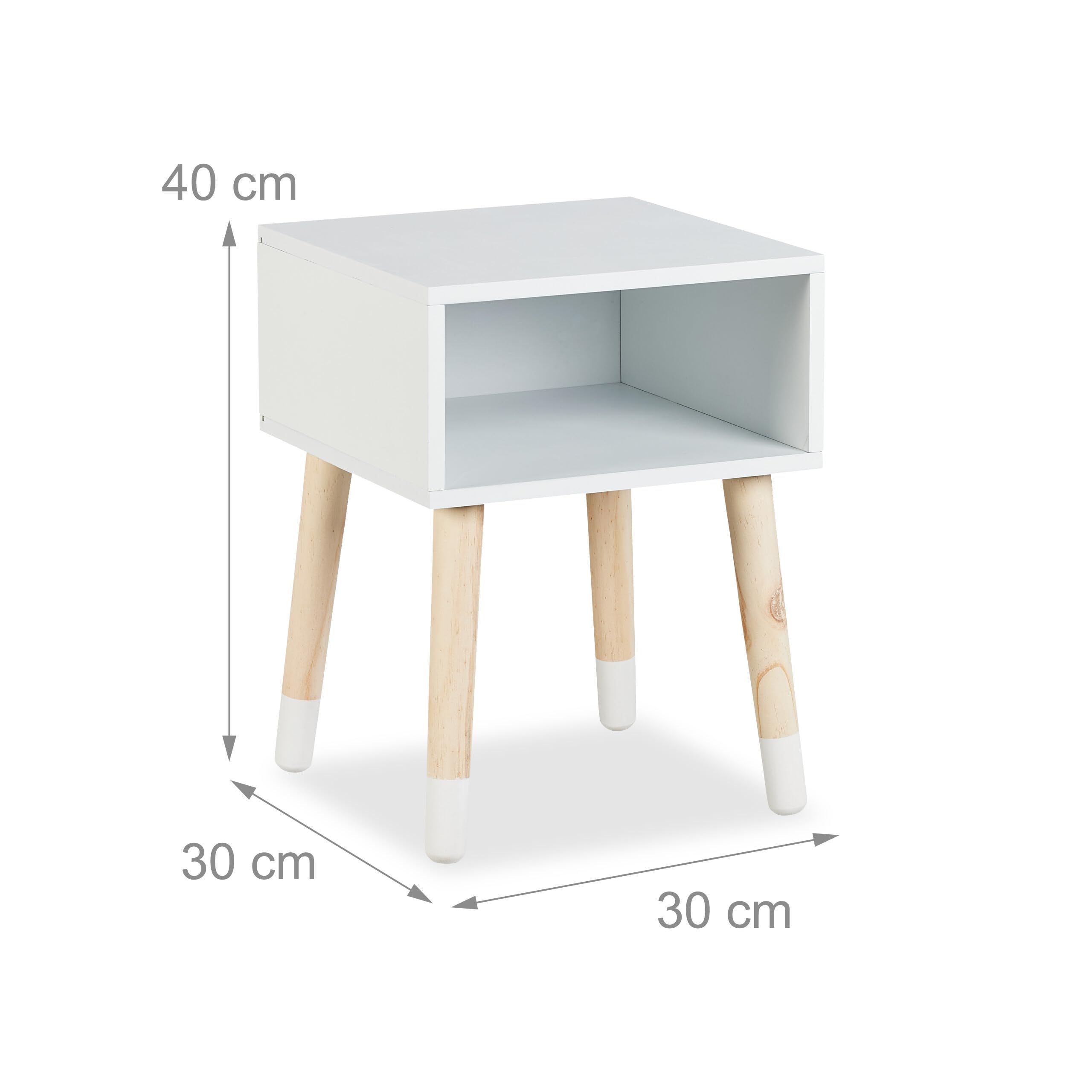 Relaxdays Table de Chevet, pour l'enfant, Case Pratique, Bois de pin et MDF, 4 Pieds, HLP 40x30x30 cm, Blanc et Nature