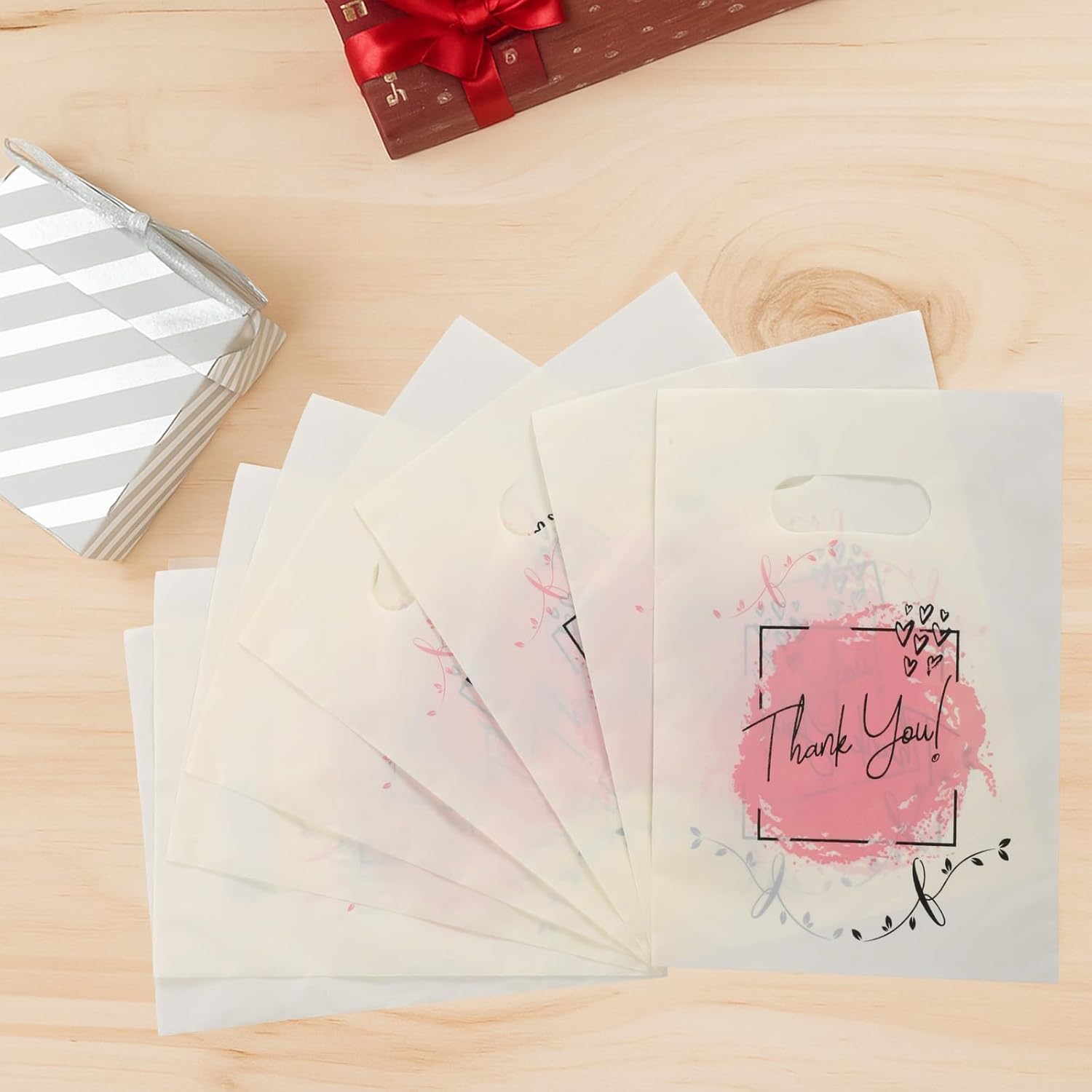 100PCS Thank You Plastic Shopping Bag with Handle Pink Thank You Bags Party Gift Bag Candy Bags for Retail Small Business Boutique, Retail, Gift, Clothes, Party Favors - Image 6