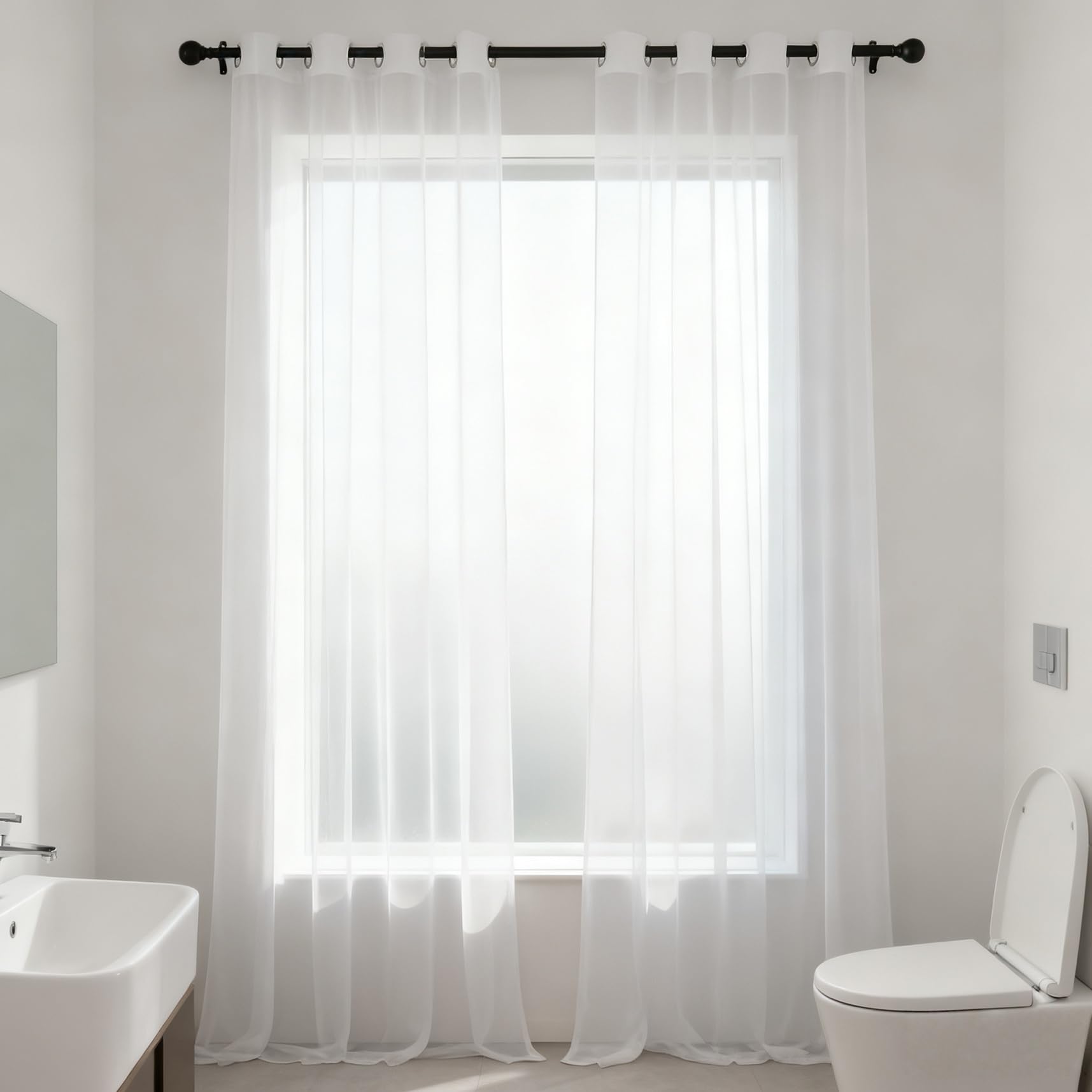 Voilage transparent lumineux blanc 260 x 265 cm aux finitions soignées