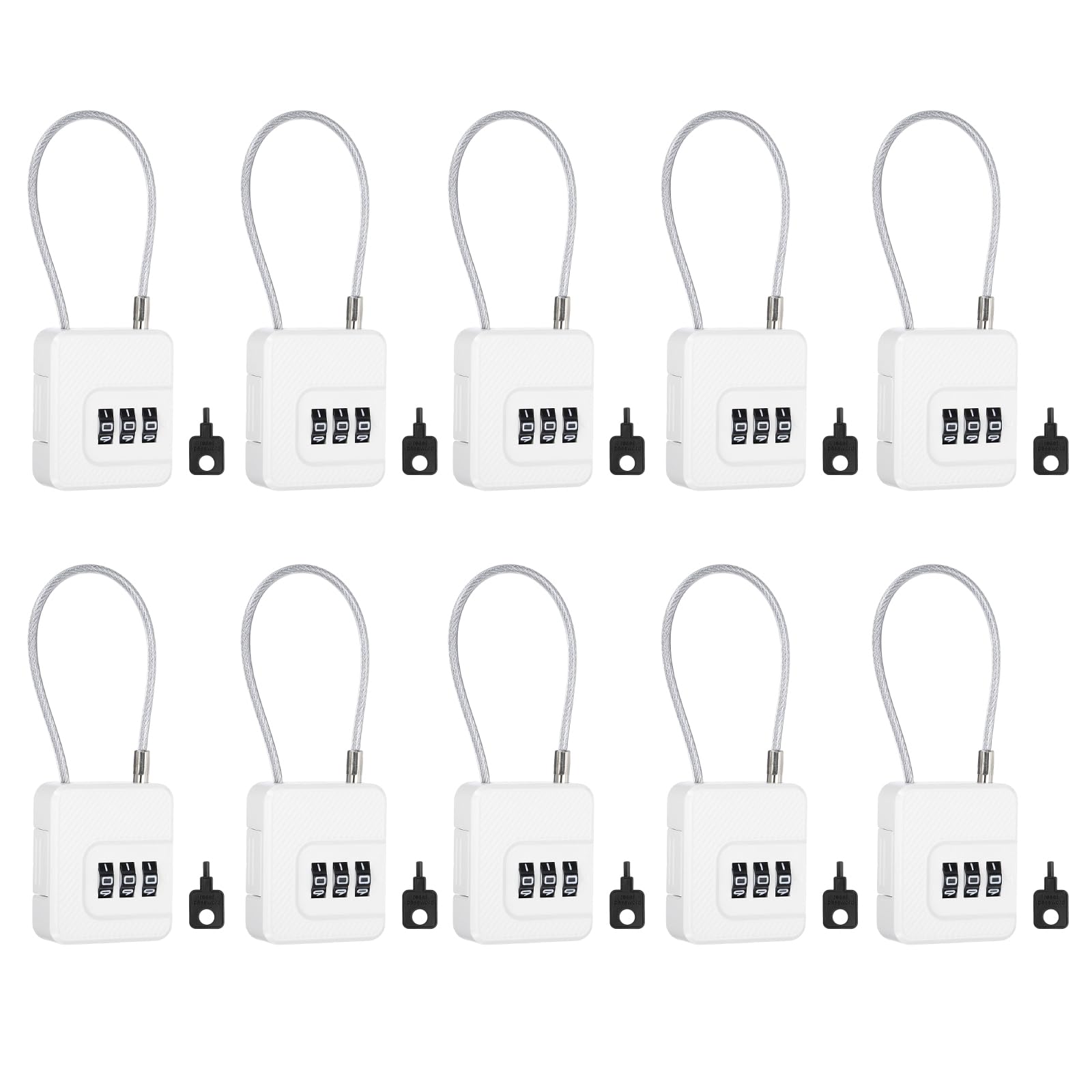 Candado de combinación de 3 dígitos, color blanco, 10 candados de cable para equipaje, candado de combinación pequeño para gimnasio, taquilla, maleta, armario, mochila