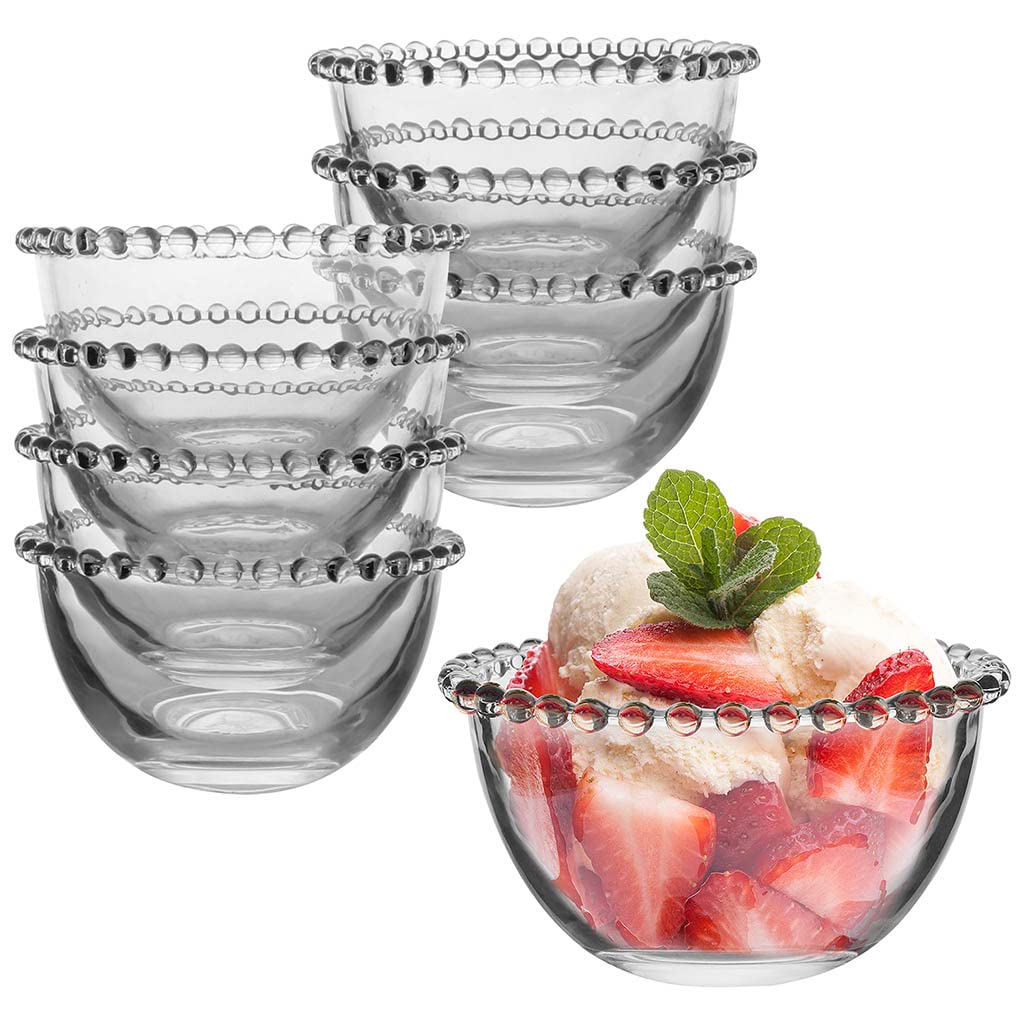 Set of 8 Glass Bowls Beaded Edge Dessert Bowls Alfresco Dining Tableware