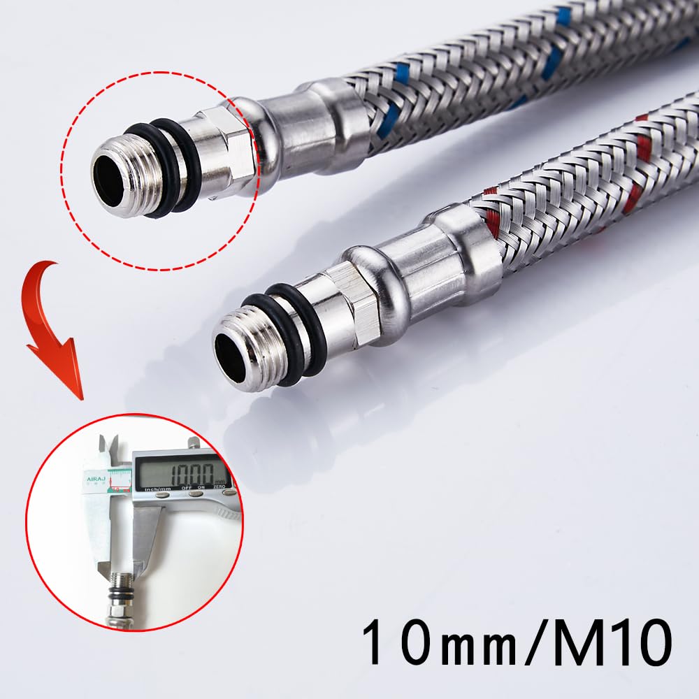 Haiba Pack of 2 Kitchen/Basin Monobloc Mixer Tap Connectors Flexi Pipes Tails British Standard Pipe M10 x1/2 Fitting 700mm Long (Silver Pipes) - Image 4