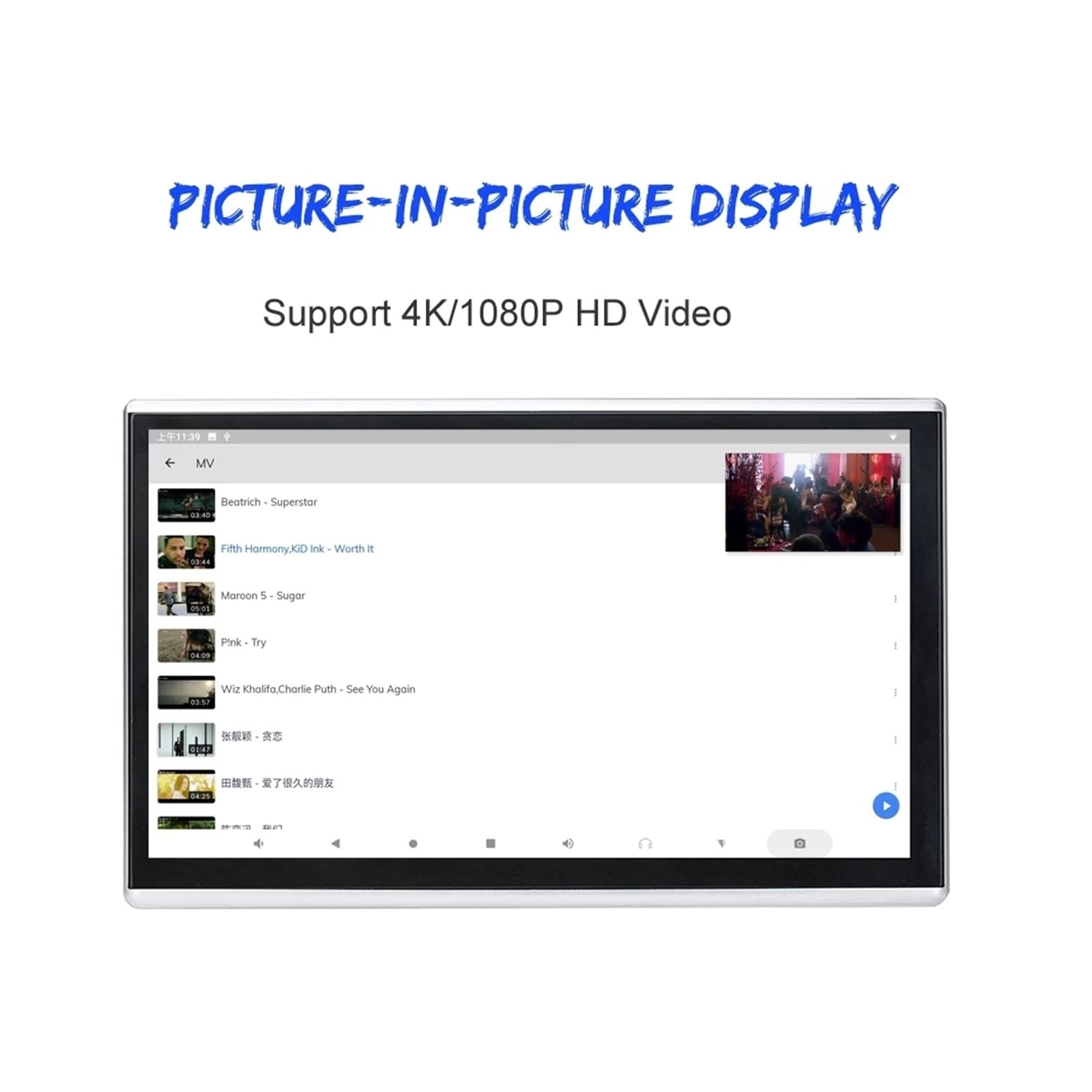 11.6quot;Monitor de reposacabezas Coche IPS HD 1080P Reproductor vídeo Monitor Integrado 16GB Entretenimiento Asiento Trasero Película para niños(1PC)