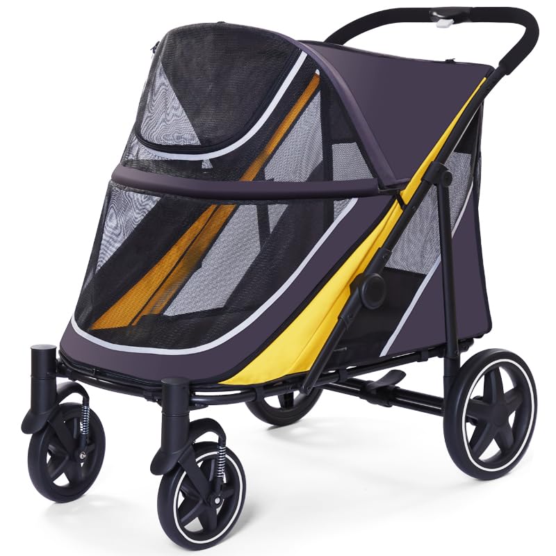 Large Dog Stroller-4 Wheel Pet Strollers for Medium Dogs or 2 Dogs- One-Click Foldable - Large Breathable Mesh & Sunroof - All Terrain Pet Stroller