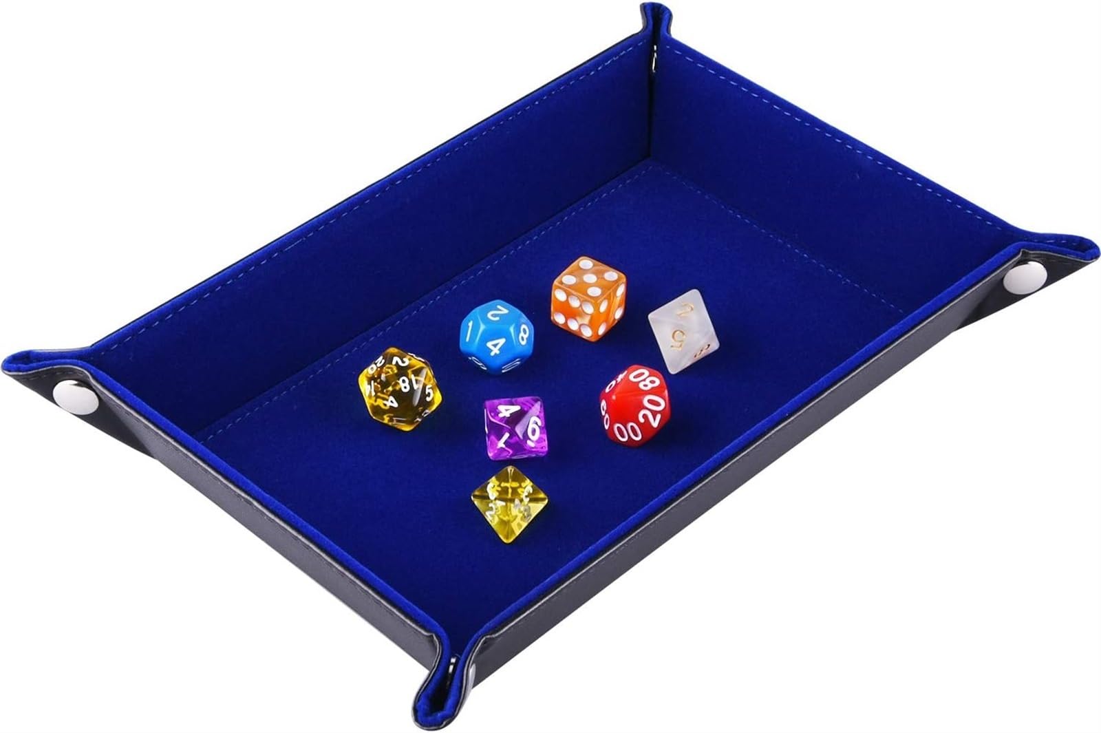 THE WHITE SHOP Dice Tray for Rolling Rectangle Dice Holder PU Leather Dice Tray Board Game Organizer Folding Tray Dice Pad for Table Dice Games RPG Double Sided Dice Tray Dice Holder (Blue)