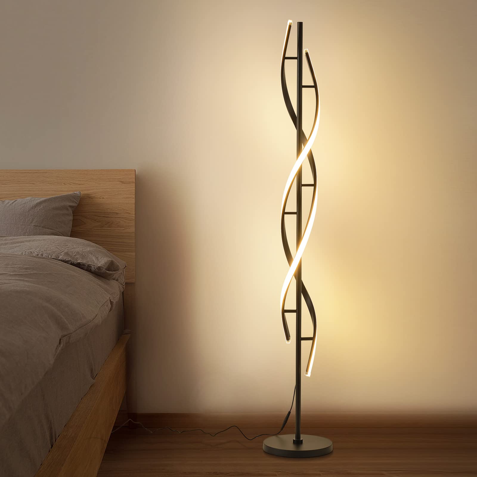 150cm Stehlampe Wohnzimmer LED Stehlampe Dimmbar Schwarz Spiral Stehlampen Mit Fernbedienung Leselampe Stehlampen, Moderner Bodenlampe Für Büro Schlafzimmer Hotel