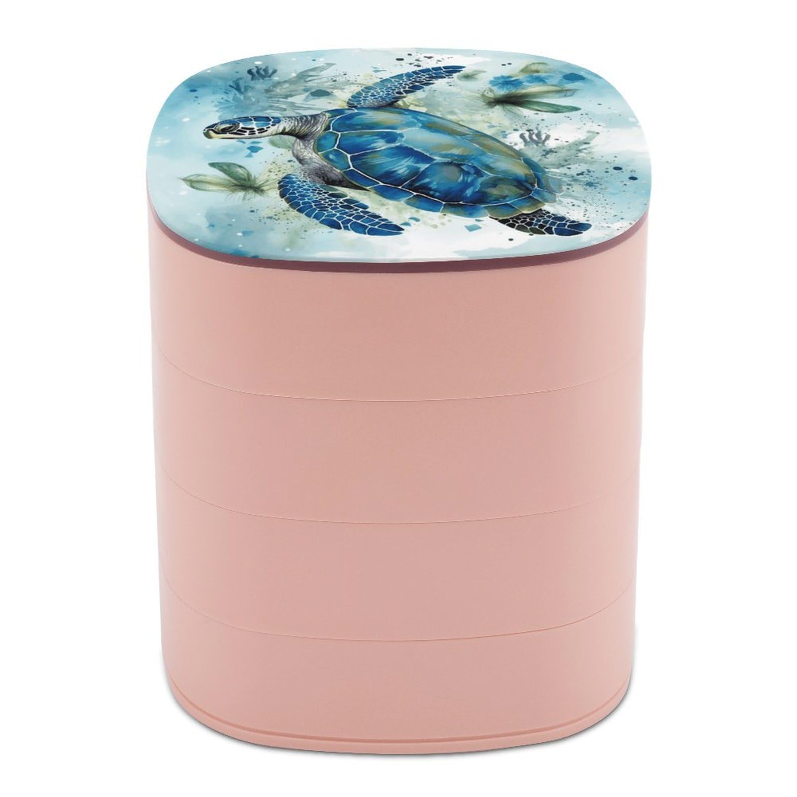 VstaDank 360° Rotating Sea Turtle-Blue Jewelry Box, Multi-Layer Large Capacity Jewelry Organizer for Earrings Necklaces Rings, Dustproof Desktop Storage Case for Women