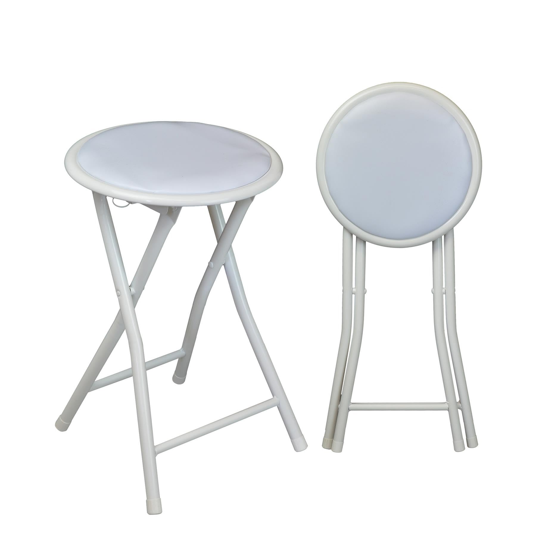Harbour Housewares White Padded Folding Stools - Pack of 4 - Easy Store Metal Frame Sponge Padded Stool with Floor Protector Bumper Feet Lightweight Foldable Seat for Kitchen Bar, Breakfast Bar